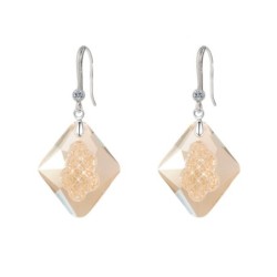 Limited Edition Elegant White Gold Plated Golden Shadow Growing Crystal Rhombus Premium Earrings