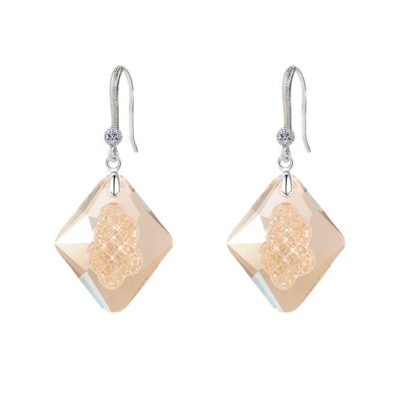 Limited Edition Elegant White Gold Plated Golden Shadow Growing Crystal Rhombus Premium Earrings