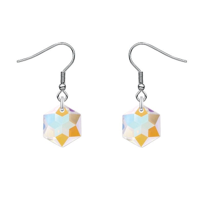 Hexagon Star Crystal Blue AB Steel Earrings Embellished with Premium Grade Austrian Crystals (Made In Japan)