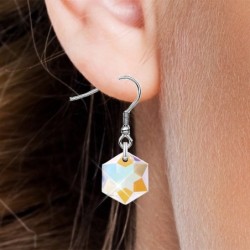 Hexagon Star Crystal Blue AB Steel Earrings Embellished with Premium Grade Austrian Crystals (Made In Japan)