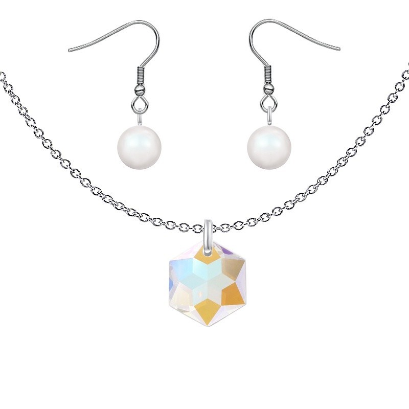 Crystal Blue AB Hexagon Star Pendant Premium Steel Jewellery Set Embellished with Premium Grade Austrian Crystals