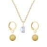 Gold Plated Premium Steel Aurora Borealis 8mm Austria Globe Pendant With Golden Crystal Pearl Hoop Earrings Set