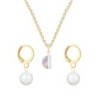 Gold Plated Premium Steel White Patina 8mm Austria Globe Pendant With Pearlescent White Crystal Pearl Hoop Earrings Set