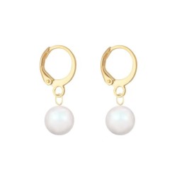 Gold Plated Premium Steel White Patina 8mm Austria Globe Pendant With Pearlescent White Crystal Pearl Hoop Earrings Set