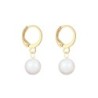 Gold Plated Premium Steel White Patina 8mm Austria Globe Pendant With Pearlescent White Crystal Pearl Hoop Earrings Set