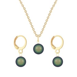 May Birthpearl Gold Plated Premium Steel Scarabaeus Green 8mm Austrian Crystal Pearl Pendant With Earrings Set