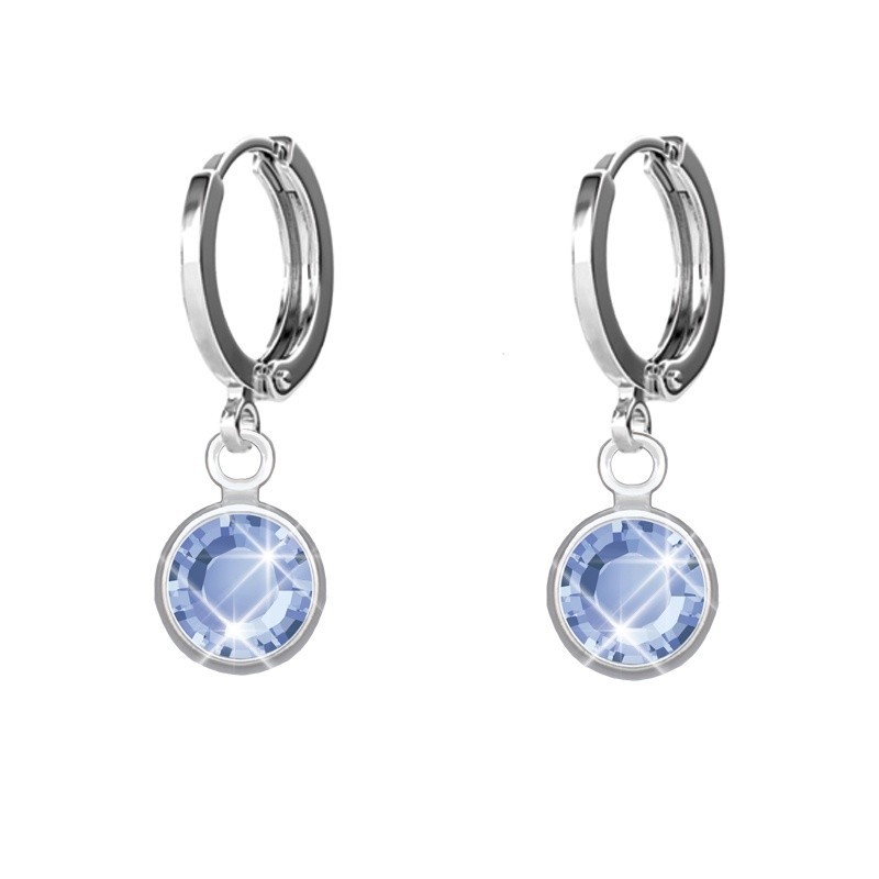 18K White Gold Plated Light Sapphire Crystal Hoop Earrings Embellished with Premium Grade Austrian Crystals