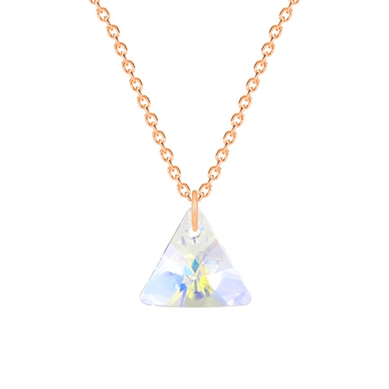 Rose Gold Plated Premium Steel Crystal AB XILION Triangle Necklace Embellished with Premium Grade Austrian Crystal