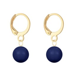 September Birthpearl Gold Plated Dark Lapis 8mm Crystal Pearl Hoop Earrings Embellished with Austrian Crystal Pearls