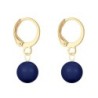 September Birthpearl Gold Plated Dark Lapis 8mm Crystal Pearl Hoop Earrings Embellished with Austrian Crystal Pearls