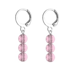 Premium Stainless Steel Hoop Antique Pink Trilogy Globe Crystals Earrings (Made In Japan)