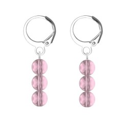 Premium Stainless Steel Hoop Antique Pink Trilogy Globe Crystals Earrings (Made In Japan)