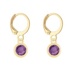 18K Gold Plated Amethyst Crystal Slim Hoop Earrings Embellished with Premium Grade Austrian Crystals (Made In Japan)