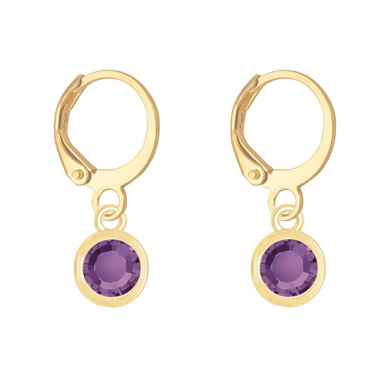 18K Gold Plated Amethyst Crystal Slim Hoop Earrings Embellished with Premium Grade Austrian Crystals (Made In Japan)