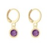 18K Gold Plated Amethyst Crystal Slim Hoop Earrings Embellished with Premium Grade Austrian Crystals (Made In Japan)