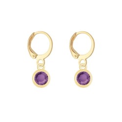 18K Gold Plated Amethyst Crystal Slim Hoop Earrings Embellished with Premium Grade Austrian Crystals (Made In Japan)