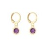 18K Gold Plated Amethyst Crystal Slim Hoop Earrings Embellished with Premium Grade Austrian Crystals (Made In Japan)