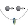 Iridescent Green Fortune Bead Premium Steel Necklace With Dark Grey Pearl Earrings Set Embellished with Austrian Crystals