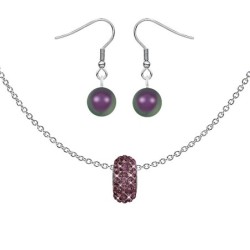 BeCharmed Pave Lilac Shadow Bead Slim Premium Steel Necklace With Earrings Set Embellished with Austrian Crystals