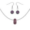 BeCharmed Pave Lilac Shadow Bead Slim Premium Steel Necklace With Earrings Set Embellished with Austrian Crystals