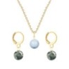 Gold Plated Premium Steel Light Blue Crystal Pearl Pendant With Black Diamond Austria Globe Hoop Earrings Set