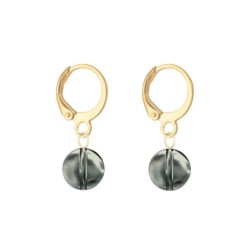 Gold Plated Premium Steel Light Blue Crystal Pearl Pendant With Black Diamond Austria Globe Hoop Earrings Set