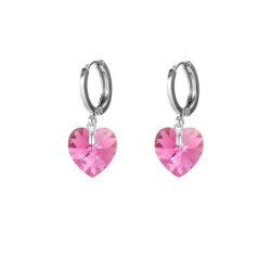 Crystal Rose AB Dainty Heart 18K White Gold Plated Hoop Earrings Embellished with Premium Grade Austrian Crystals