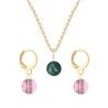 Gold Plated Premium Steel Iridescent Tahitian Crystal Pearl Pendant With Antique Pink Austria Globe Hoop Earrings Set