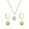 Gold Plated Premium Steel Iridescent Green 8mm Austria Globe Pendant With Golden Crystal Pearl Hoop Earrings Set