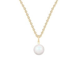 Gold Plated Premium Steel April Birthpearl Pearlescent White 8mm Simply Crystal Pearl Necklace (Made In Japan)