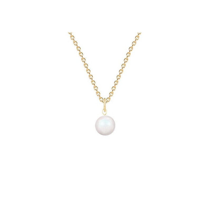 Gold Plated Premium Steel April Birthpearl Pearlescent White 8mm Simply Crystal Pearl Necklace (Made In Japan)