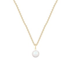 Gold Plated Premium Steel April Birthpearl Pearlescent White 8mm Simply Crystal Pearl Necklace (Made In Japan)