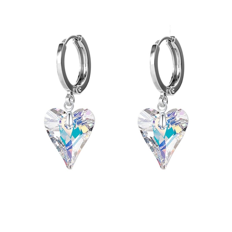 Crystal AB Wild Heart Crystal 18K White Gold Plated Hoop Earrings Embellished with Premium Grade Austrian Crystals