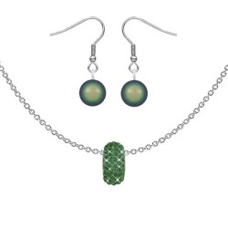 BeCharmed Pave Emerald Bead Slim Premium Steel Necklace With Earrings Set Embellished with Austrian Crystals