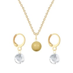 Gold Plated Premium Steel Golden Crystal Pearl Pendant With Crystal Clear Austria Globe Hoop Earrings Set