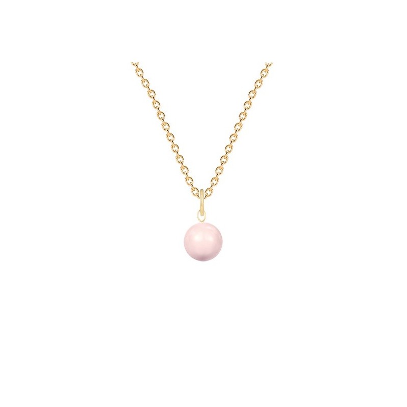 Gold Plated Premium Steel October Birthpearl Rosaline Pink 8mm Simply Crystal Pearl Necklace (Made In Japan)