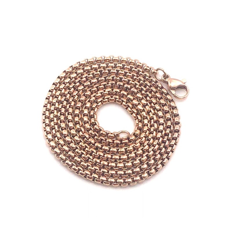 Premium Rose Gold Plated Stainless Steel Round Box Design Long Necklace Chain  (Made in Japan)