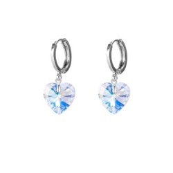 Crystal Aurora Borealis Dainty Heart 18K White Gold Plated Hoop Earrings Embellished with Premium Grade Austrian Crystal