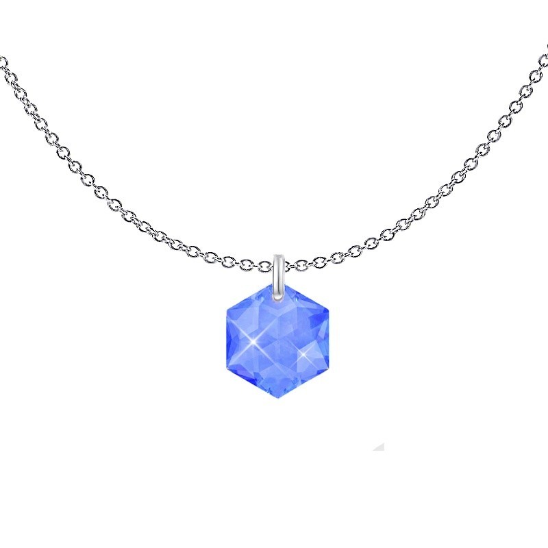 Sapphire Blue Hexagon Star Pendant Premium Steel Necklace Embellished with Premium Grade Austrian Crystal