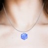 Sapphire Blue Hexagon Star Pendant Premium Steel Necklace Embellished with Premium Grade Austrian Crystal