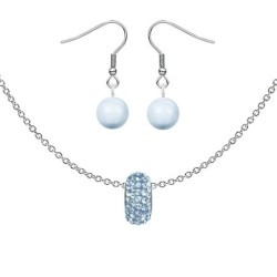 BeCharmed Pave Aquamarine Bead Slim Premium Steel Necklace With Earrings Set Embellished with Austrian Crystals