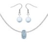 BeCharmed Pave Aquamarine Bead Slim Premium Steel Necklace With Earrings Set Embellished with Austrian Crystals