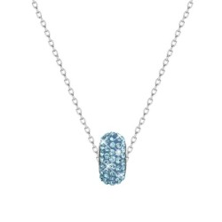 BeCharmed Pave Aquamarine Bead Slim Premium Steel Necklace With Earrings Set Embellished with Austrian Crystals