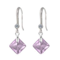 June Birthstone Light Amethyst Princess Cut Premium Austrian Crystal 18K White Gold Plated Elegant Earrings