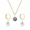 Gold Plated Premium Steel Grey Crystal Pearl Pendant With Crystal Clear Austria Globe Hoop Earrings Set