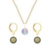 Gold Plated Premium Steel Paradise Shine 8mm Austria Globe Pendant With Iridescent Green Crystal Pearl Hoop Earrings Set