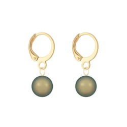 Gold Plated Premium Steel Paradise Shine 8mm Austria Globe Pendant With Iridescent Green Crystal Pearl Hoop Earrings Set