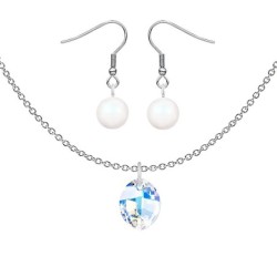 Premium Stainless Steel Crystal Aurora Borealis Pure Leaf Necklace With Earrings Set Embellished with Austrian Crystals