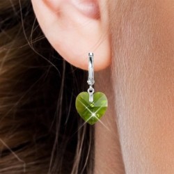 Crystal Olivine Dainty Heart 18K White Gold Plated Hoop Earrings Embellished with Premium Grade Austrian Crystals