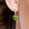 Crystal Olivine Dainty Heart 18K White Gold Plated Hoop Earrings Embellished with Premium Grade Austrian Crystals